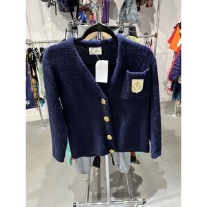 Vintage 60s Lady Lisa Crest Logo Blue Cardigan Size Small 100% Acrylic